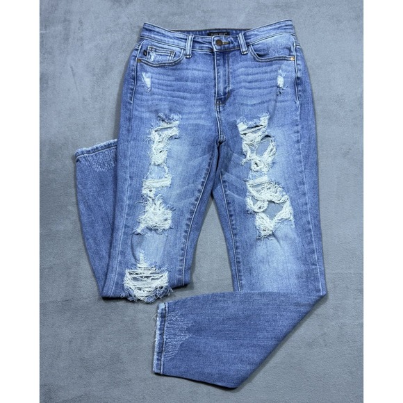 Judy Blue Denim - Judy Blue Jeans Womens 3/26 (26x28) Distressed Highrise Skinny Stretch Denim USA